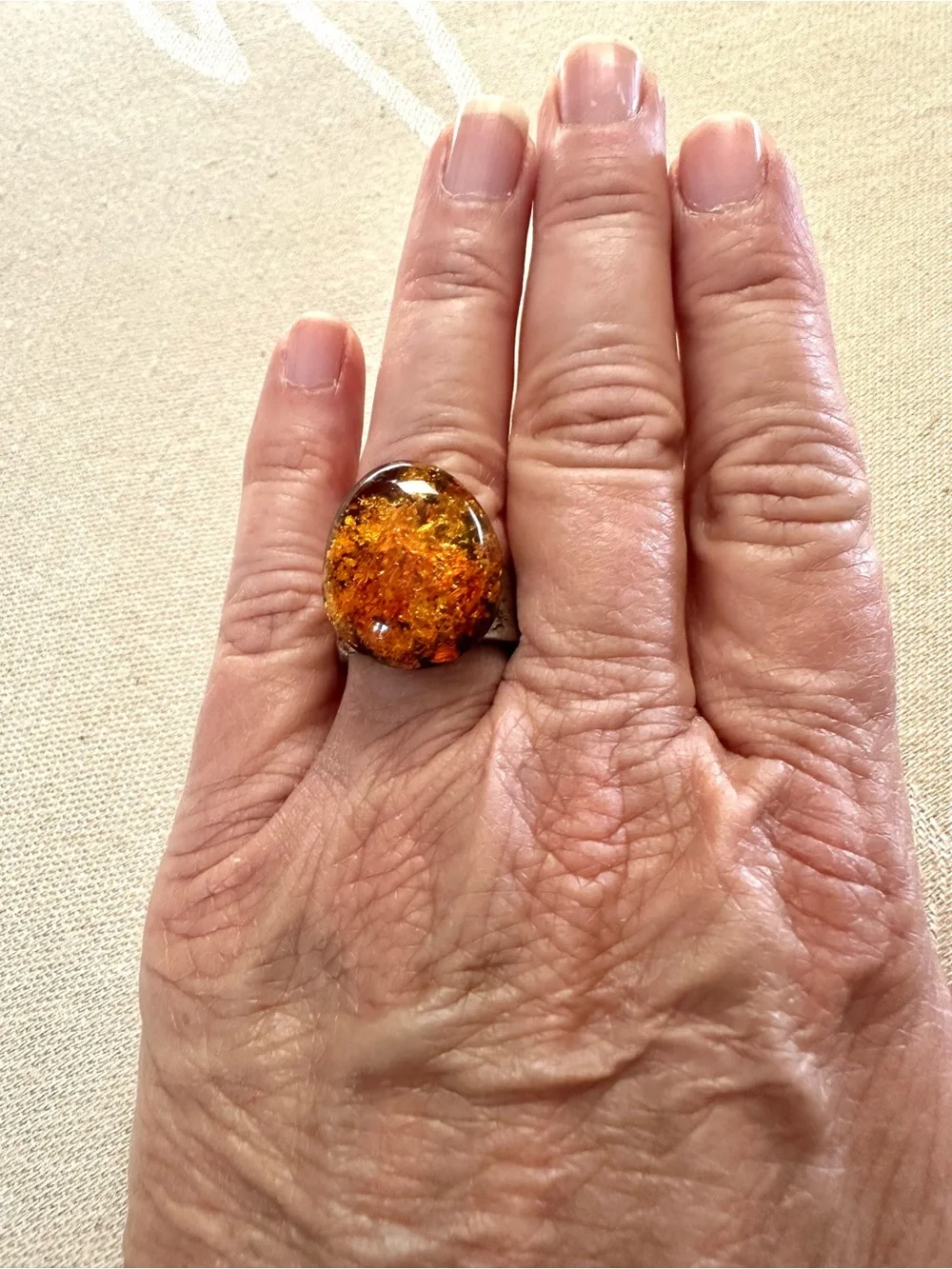 Vintage Cognac Amber Statement Ring Size 7 - Picture 6 of 7